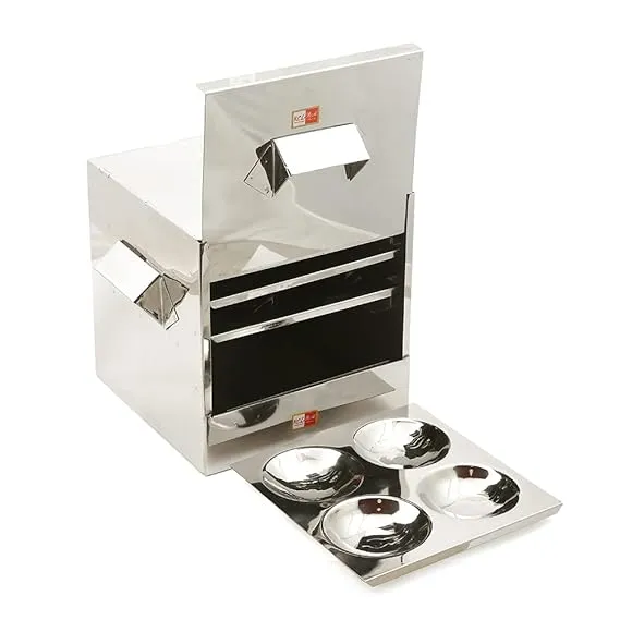 KCL Stainless Steel Trivia Idly Cooker Idly Streamer Set of 4 Plates 16 Idli Maker